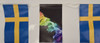 Polyester bunting featuring blue and yellow flags with Swedish design and a central rainbow smoke image.