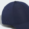 A navy blue cap featuring six panels and a branded logo on the side.
