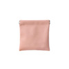 A small, pink cosmetic bag with a smooth finish and a simple silver clasp. Features no visible branding.