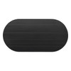 A black oval mat with a textured surface, featuring a sleek design and smooth edges.