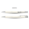 A rubberised pen in cream colour with silver accents, featuring a sleek design and clip.