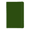 A green A5 notebook with a soft cover, an elastic band, and a ribbon bookmark. It features a logo on the front.