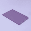 A purple A5 notebook with a textured cover and an elastic band closure, featuring a logo on the front.