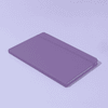 A purple A5 notebook with a textured cover and an elastic band closure, featuring a logo on the front.