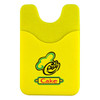 A yellow phone wallet with a textured design and a logo featuring a chef's hat and the word "Cake."