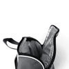 A grey picnic backpack with a zippered opening, featuring an insulated interior for food and drinks.