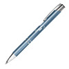 A metal pen in a blue finish with chrome accents and a clip, featuring a logo placeholder.