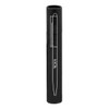A thin stylus pen in black with a protective casing and a clip for easy attachment.