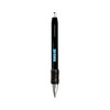 A black metal grip pen with a chrome finish and a textured black grip, featuring a branding logo.