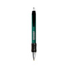 A green metal pen featuring a chrome grip and a black textured grip section, with branding on the barrel.