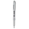 A metallic silver permanent marker featuring a textured grip and a logo on the barrel.