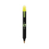 A black pen with a yellow cap, featuring a logo, suitable for various writing tasks.