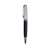 A sleek navy blue stylus pen with chrome accents and a branded logo on its surface.