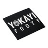 A square sticker featuring a black background with white text and a logo. The sticker is 75 x 75 mm.