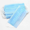 A set of light blue triple layered cloth face masks with elastic ear straps, arranged together.
