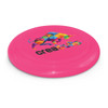 A large pink frisbee featuring a colorful geometric bull design and the text "creabulls."