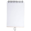 A spiral-bound blank notepad with a white cover and pages, featuring a black binding.