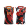 AFL reversible jersey featuring bold red, black, and white designs with branding on both sides.