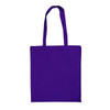 A purple calico tote bag with two handles and a simple, unadorned design. It features a logo on one side.