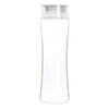 A drink bottle in clear Tritan material with a sleek design and a transparent lid. It features a branding logo.