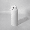 A drink bottle in white with a screw-top lid and a logo. Lightweight and designed for easy handling.