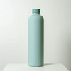 A drink bottle in a soft mint green colour, featuring a sleek design and a base logo.