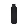 A black drink bottle with a sleek matte finish and a cap. It has a logo but specific details are not visible.