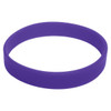 A purple silicone wristband with a smooth finish and a branding logo displayed on its surface.