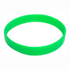 A green silicone wristband with a smooth surface and a simple design, featuring a logo.