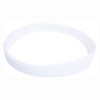 A white silicone wristband featuring a logo, designed for promotional use at events and exhibitions.