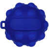 A blue stress ball shaped like a popper, featuring a textured surface with raised bumps and a central flat area.