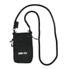 A black ripstop water-resistant pouch with an adjustable strap and zippers, featuring a logo.