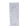 A drink bottle in a sleek design, featuring a silver body and a white outline in packaging with a logo.
