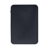 A black power bank with a sleek design, featuring a logo and indicator lights.