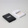 Two powerbanks are displayed, one in black with a logo and the other in white featuring an Amazon logo.