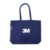 A navy blue tote bag with two handles and a logo visible on the side.