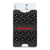 A black suction phone wallet with multiple suction cups and a card slot, featuring a logo on the front.