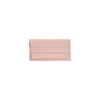 A light pink PU leather glasses pouch with a fold-over flap and simple design. It features a logo.
