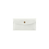 A white PU leather glasses pouch with a snap closure and a gold button detail, featuring a smooth finish.