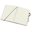 An extra-large soft cover Moleskine notebook featuring lined pages and a dark elastic closure.