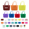 EVA Holes Beach Bags in various colours: maroon, white, sky blue, peach, light yellow, orange, lavender, purple, and green.