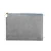 A durable flat makeup bag in a soft grey hue with a zip closure and a subtle logo.