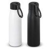 A drink bottle set featuring a white bottle and a black bottle, each with a black patterned handle and logo.