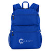 A blue High Sierra Everclass Backpack with multiple compartments and a mesh side pocket features a logo on the front.