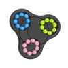 A tri-coloured puzzle game in black, featuring blue, green, pink, and violet spheres arranged in circular patterns.