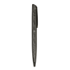 A sleek black metal ball pen with a smooth finish and a clip for easy attachment. It features a minimalist design.