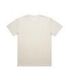 A cream-coloured oversized tee with a round neckline and short sleeves. It features a plain design and has a branding logo.