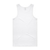 A white singlet with a plain back, featuring a logo at the neckline.