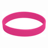 A pink silicone wristband with a smooth surface and a simple design, featuring a logo.