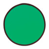 A green flying disc with a brown edge, folded flat for easy storage. Features a logo on the surface.